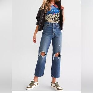 Levi's Ribcage Straight Ankle Distressed Denim Jeans